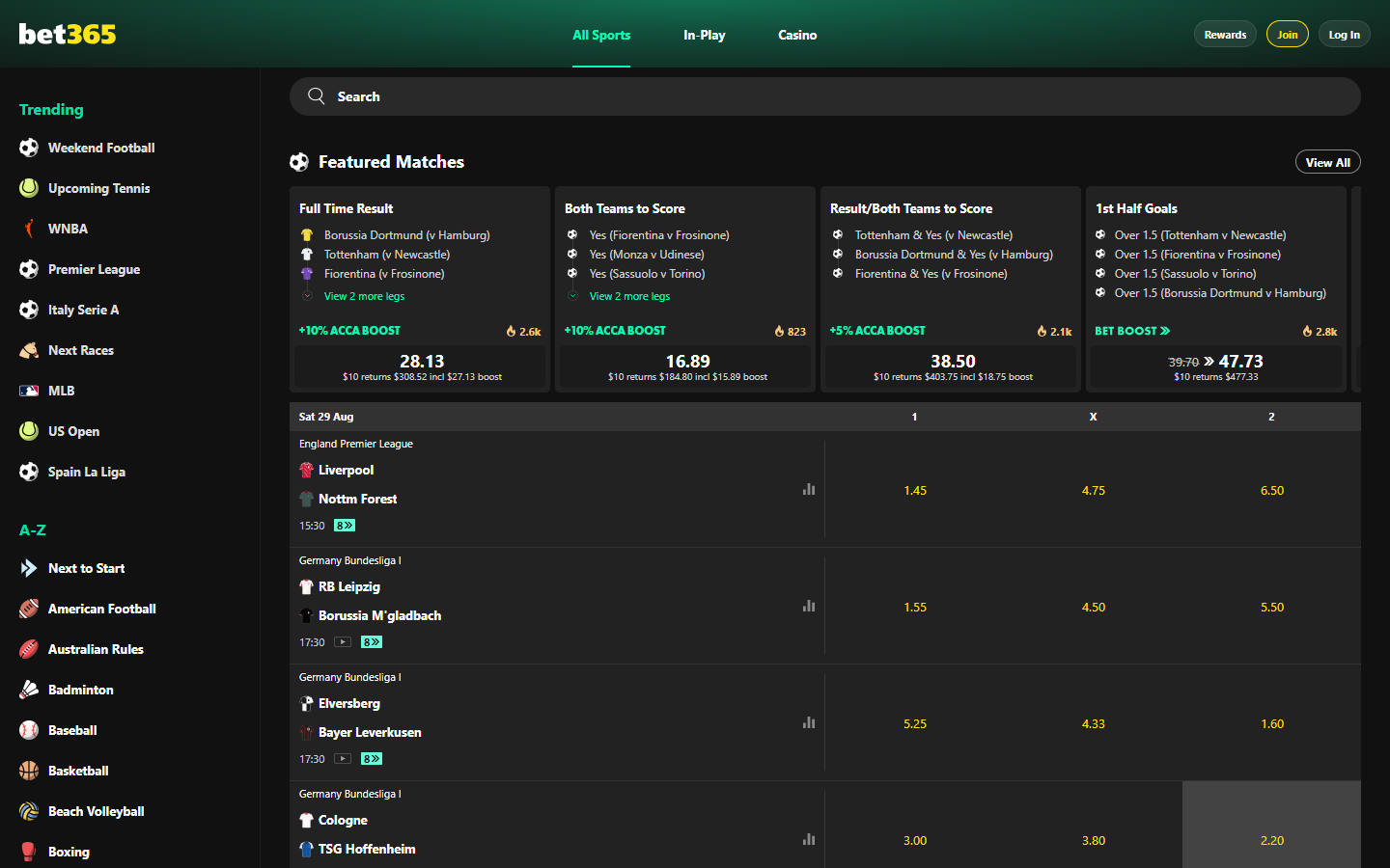 Screenshot of the bet365 Casino homepage